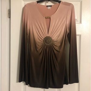 Venus-Dressy Top-Hombre Rose tone to Dark Brown-Metal Band-Embellished Disc-EUC